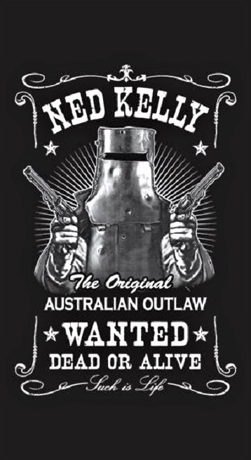 Ned Kelly Aussie Outlaw Wanted Poster Black Cotton Beach Towel 153cm x 77cm 