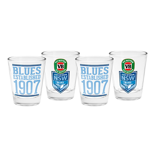 State of Origin NSW New South Wales Blues SHOT GLASSES PACK of 4 Man Cave Gift